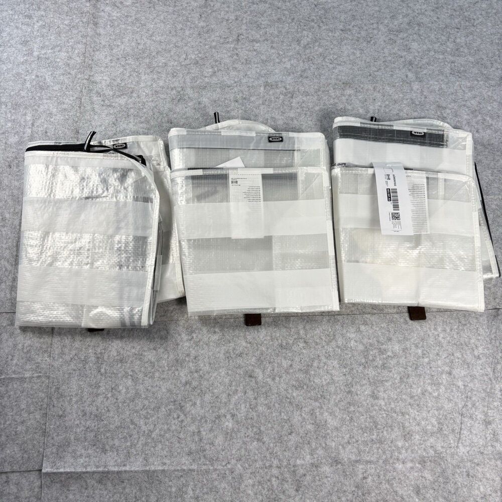 IKEA GÖRSNYGG Storage Moving Bags 22" White Gray Stripe w/ Straps Lot of 3 NWT
